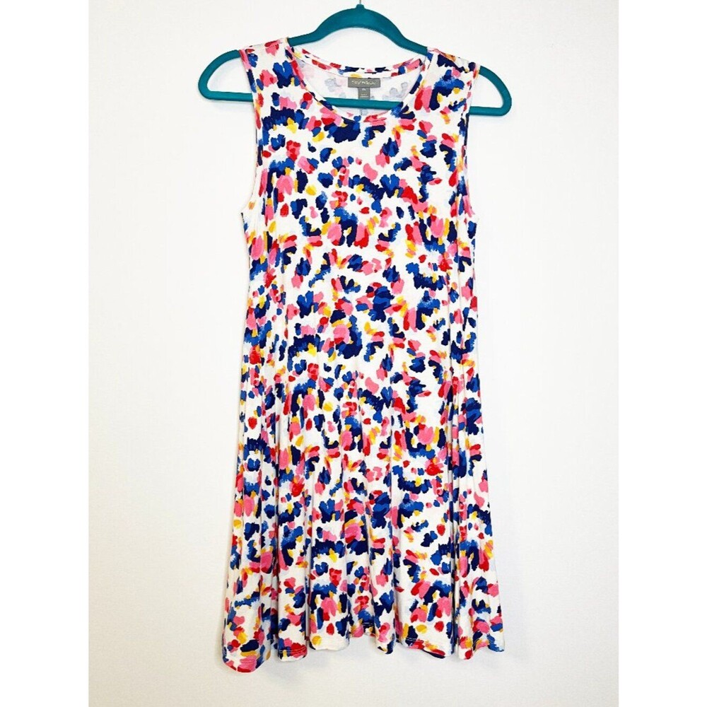 Style & Co Sleeveless Swing Dress Abstract Floral Print Pink Blue White PM
